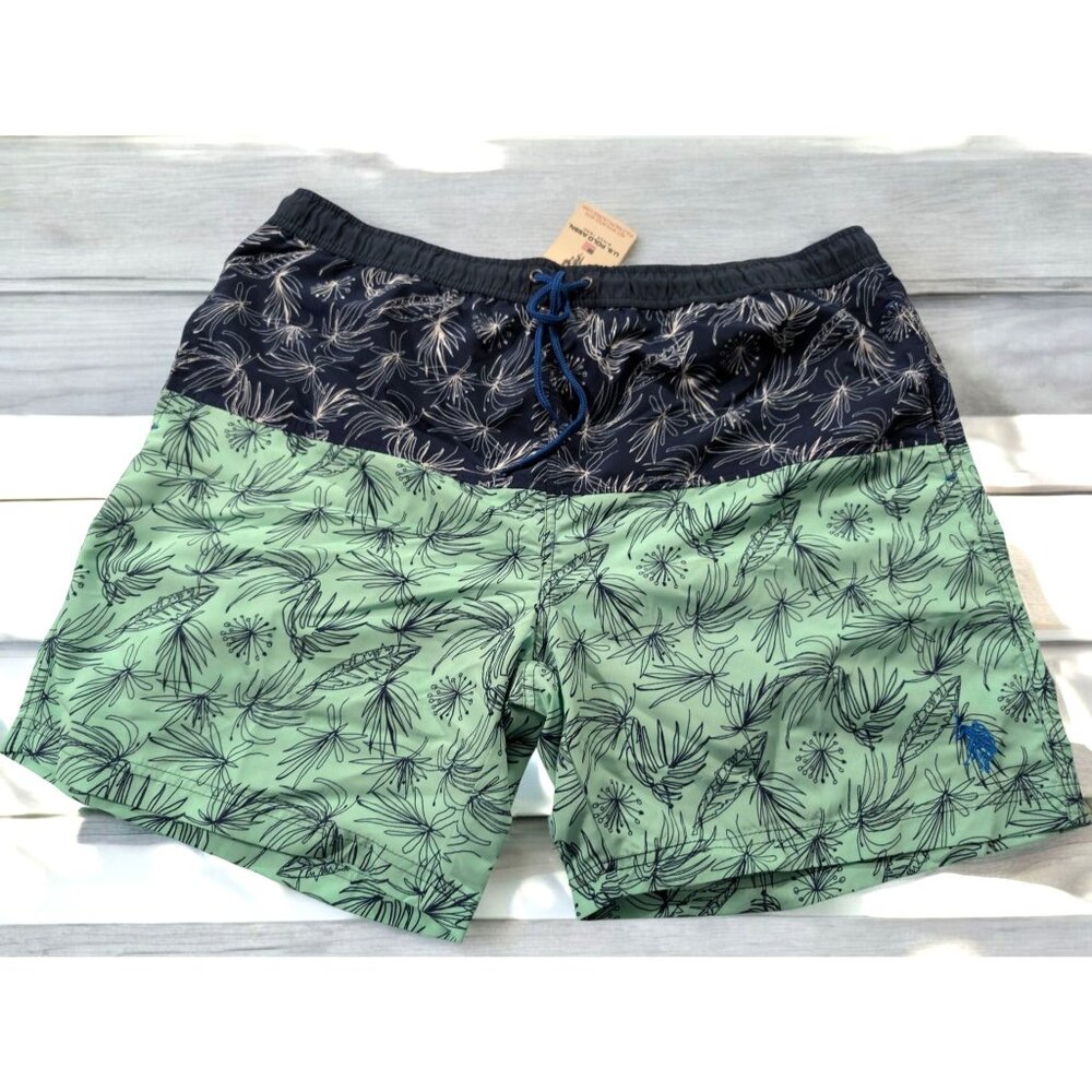 U.S. Polo Assn Big Mens Plus Size 3XL XXX Board Swim Shorts‎ Blue Green Tropical